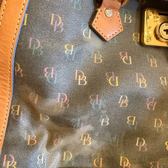 Dooney & Bourke Brown Trim Multicolor Logo Satchel - Picture 6 of 7